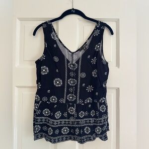 Navy and White Patterned Women's Top
